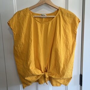Show Me Your Mumu Linen Blend Katrina Top Tie Front Medium Yellow Gold